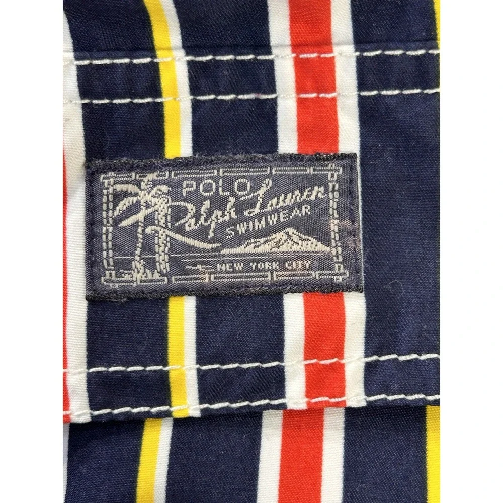 Polo Ralph Lauren Men's Medium‎ Striped Swim Shorts Green Polo Pony Beach Pool